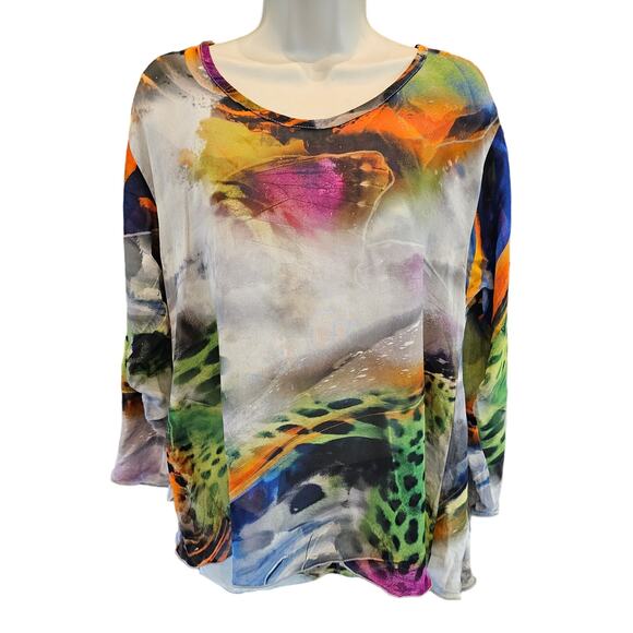 CTC Carole Turner tie-dye leapord accent bright semi Sheer layering top M USA - Picture 1 of 8